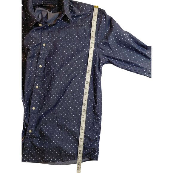 Michael Kors Mens Slim Fit Polka Dot Long Sleeve Button-Up Shirt XXL Blue - Picture 9 of 9